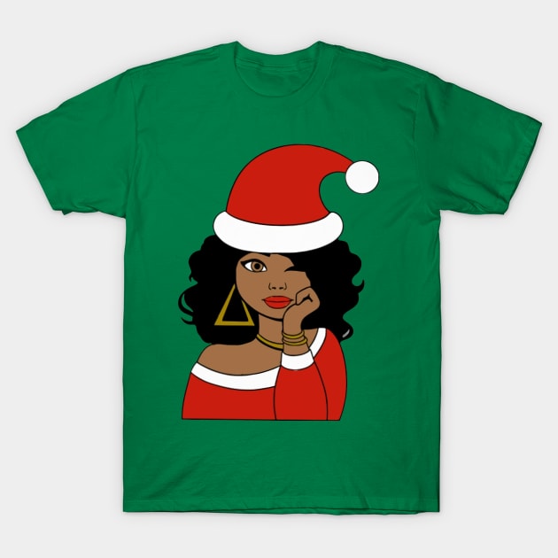Afro Santa Claus Black Girl Magic Ugly Christmas T-Shirt by Distefano